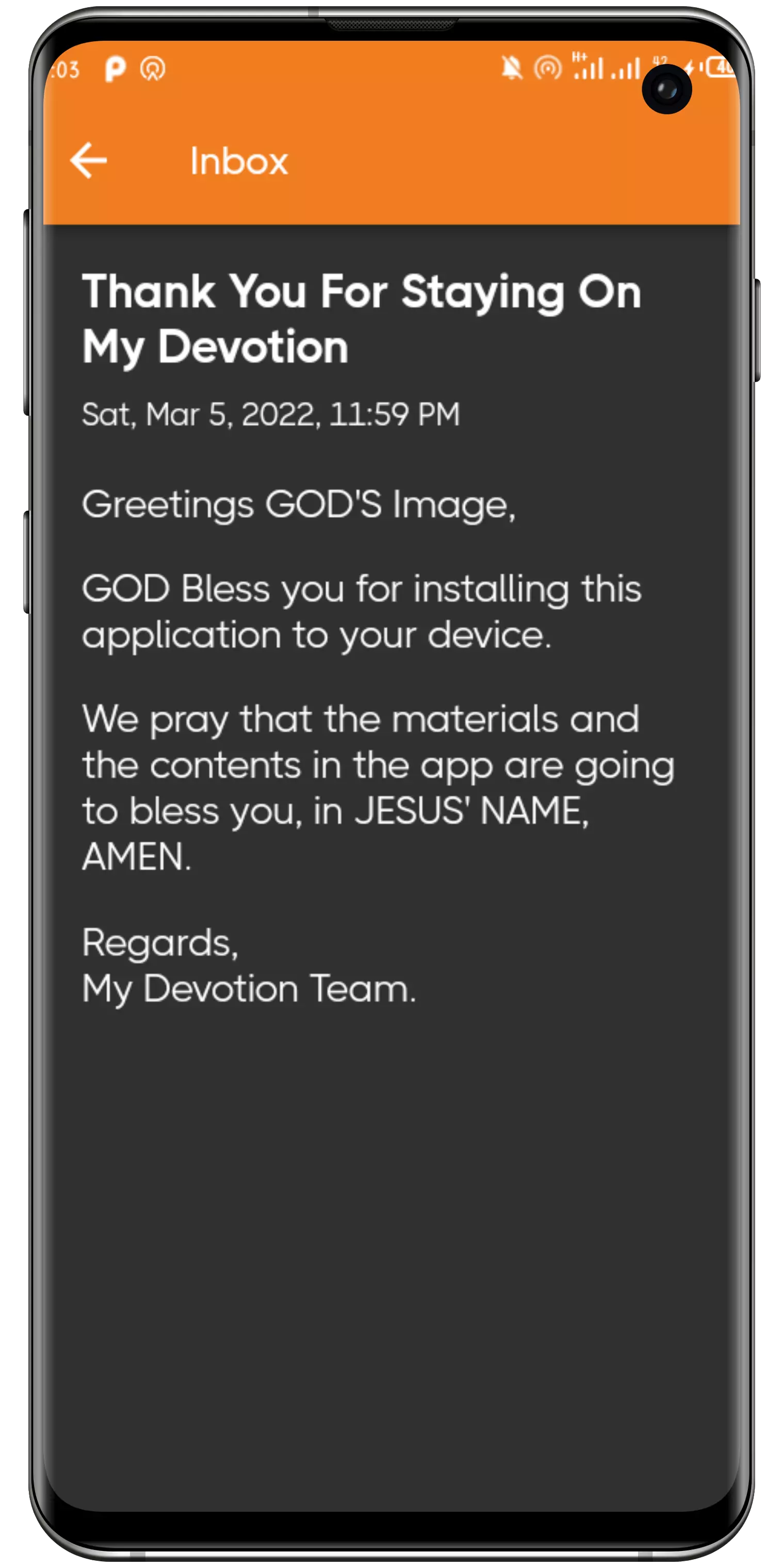 Churchy Codes Company Limited My Devotion Embrace The Love Of God Single Notification Screen